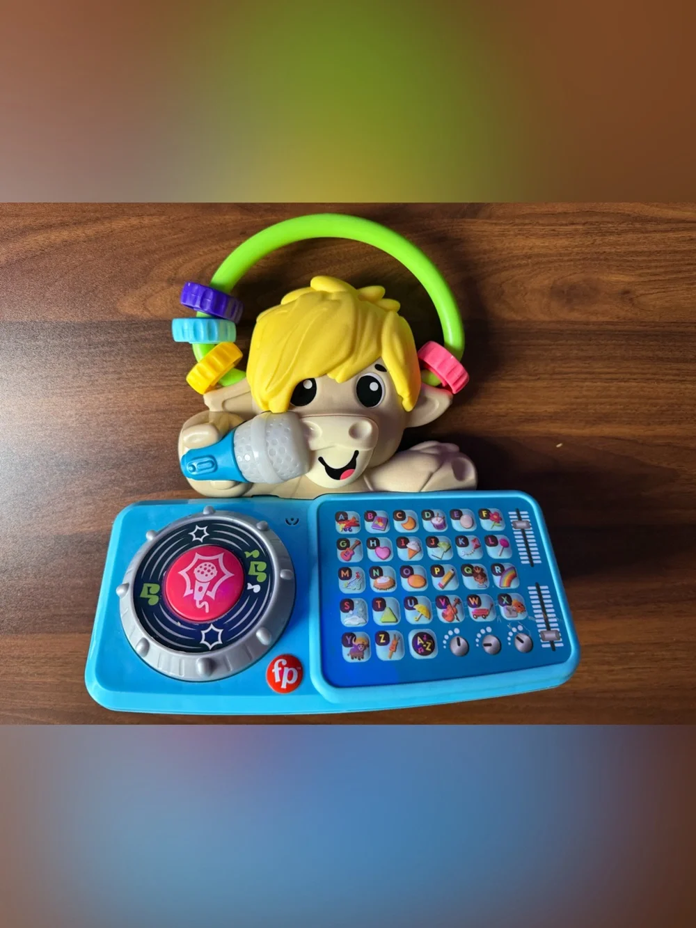 Fisher-Price Blue Puppy DJ Microphone Playset with Green Handle and Yellow Hair